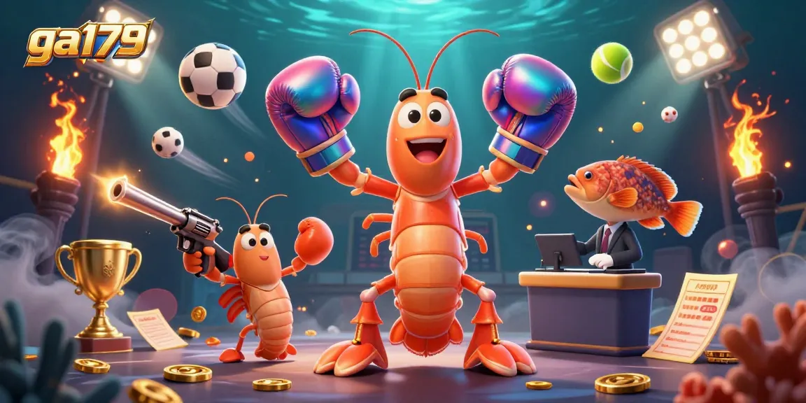 Engage in exciting gameplay with ga179, showcasing animated shrimp characters in a vibrant casino scene.