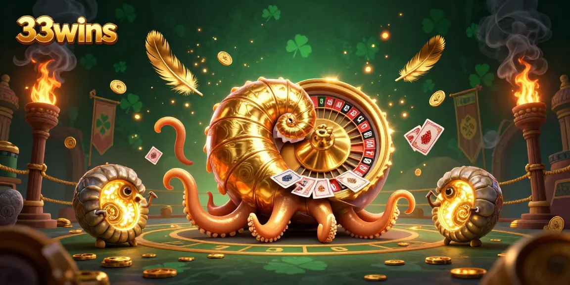 Win exciting games with 33wins' vibrant 3D casino illustration showcasing epic gambling elements.