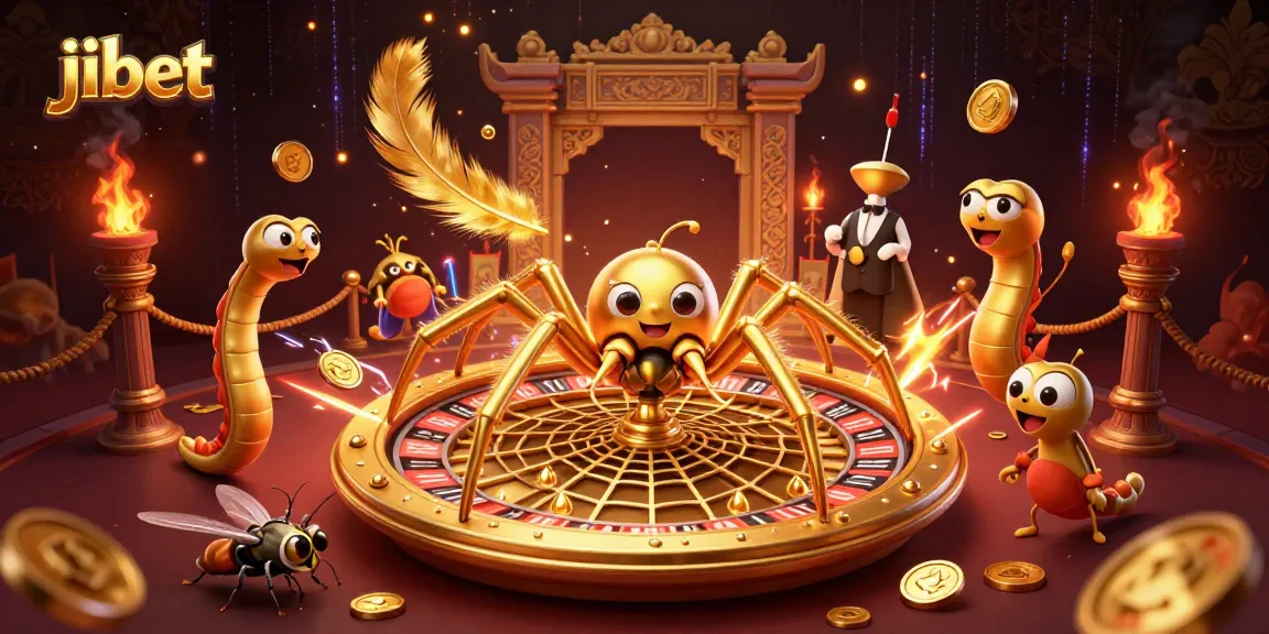 Bet on jibet with a thrilling 3D casino illustration featuring a spider roulette wheel and a centipede croupier.