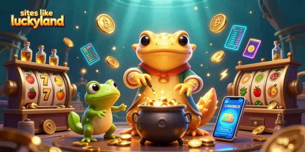 Spin and win at sites like luckyland with enchanting scenes of coin alchemy and gold!