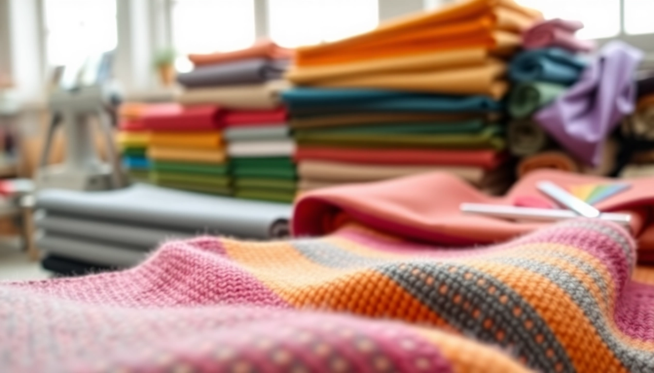 Transform your projects with vibrant lap stof showcasing intricate textures and colors in a textile studio.