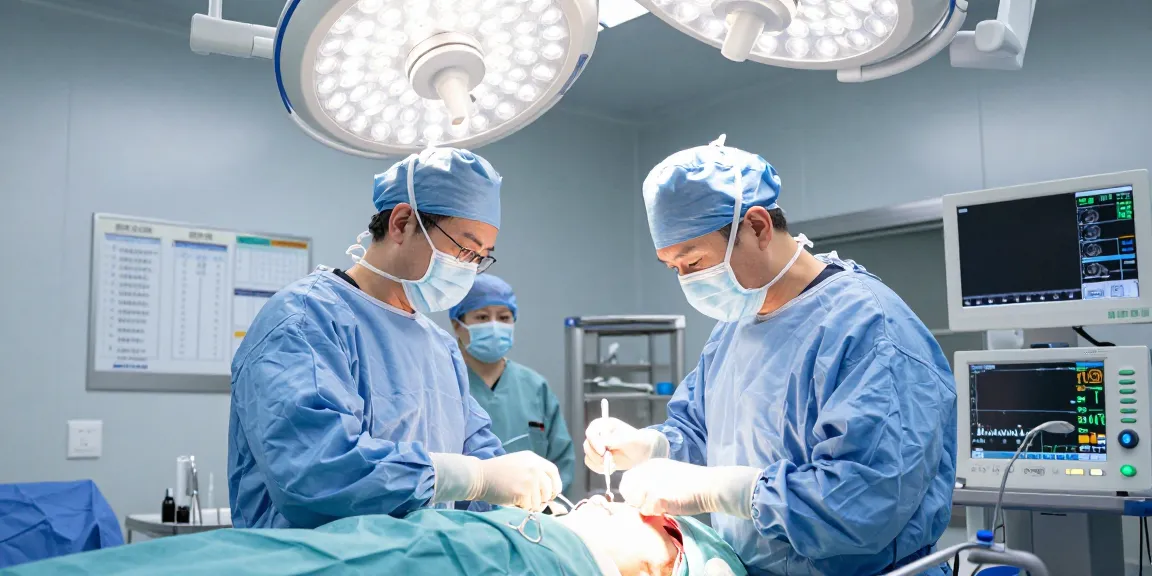 Boyun fıtığı ameliyatı in a modern surgical room with a focused surgical team.