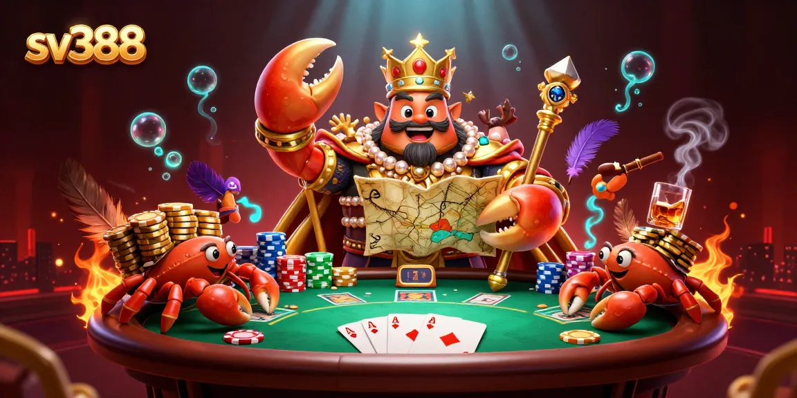 Engage in sv388 cockfighting with a luxurious emperor crab and vibrant championship elements.