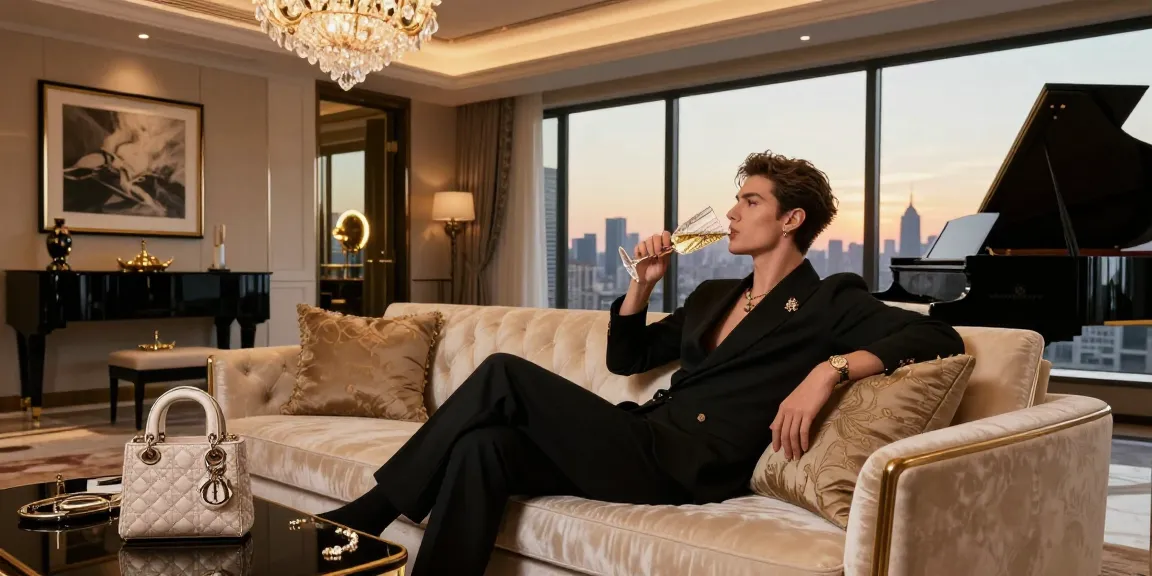 Gaya hidup mewah luxury111 dengan individu elegan di ruang tamu yang opulent.