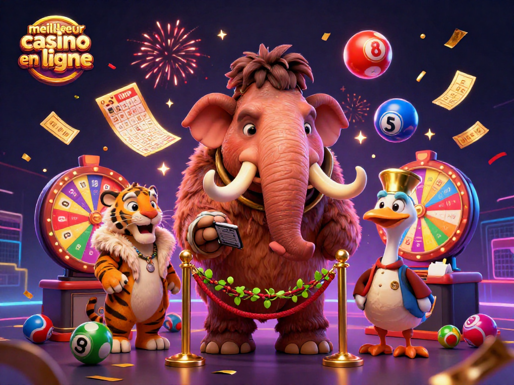 Illustrez le meilleur casino en ligne avec un mammouth gardien, un tigre VIP et un oiseau dodo.