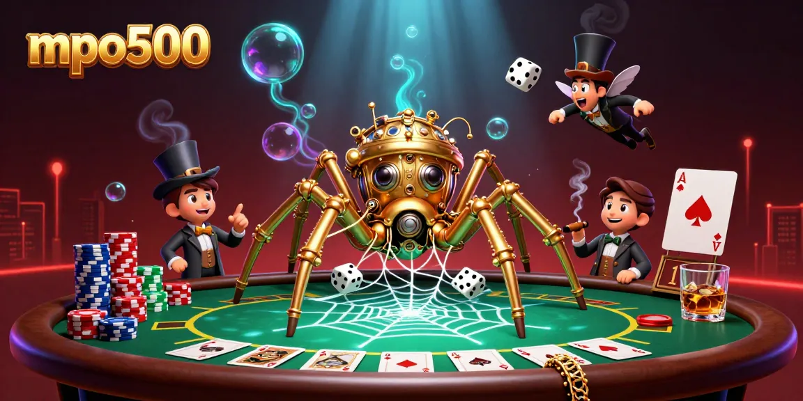 Experience thrilling gameplay at mpo500 with a dramatic casino scene illustration of poker and excitement.