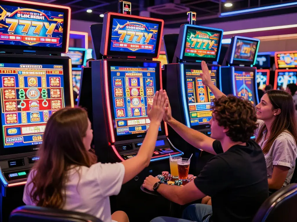 Suasana kasino online dengan pemain bersenang-senang di mesin slot777.
