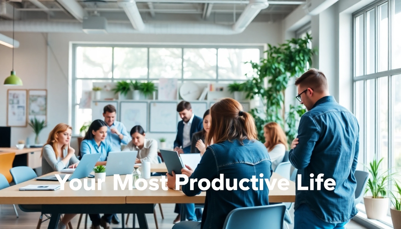 Your Most Productive Life: Individuals collaborating in a bright office, emphasizing productivity.