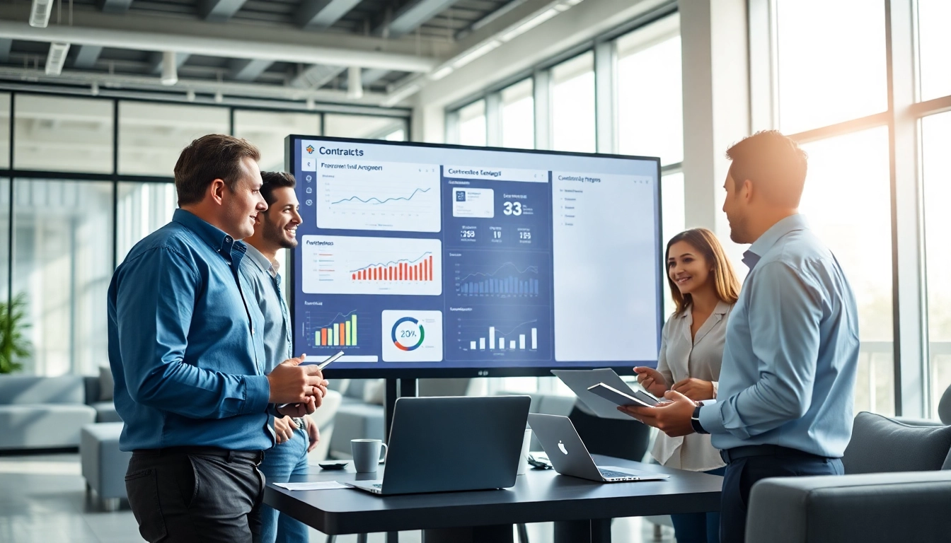 Engaged team optimizing Contract Management in a modern office setting.