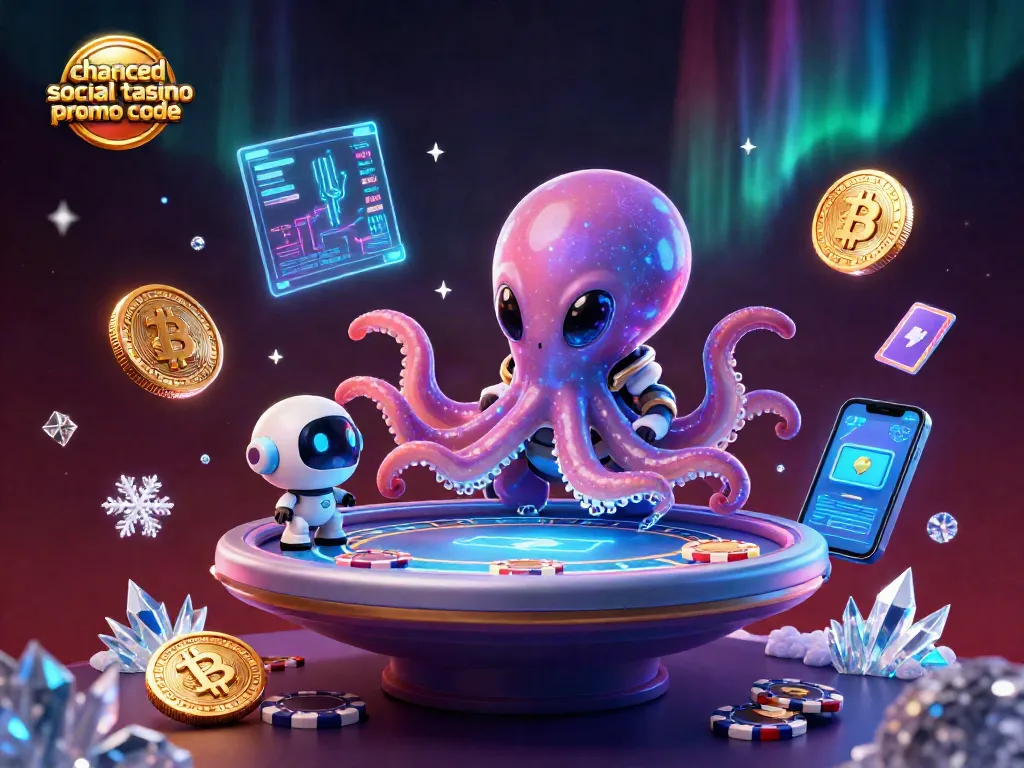 Engage with the exciting chanced social casino promo code featuring an alien octopus and crypto elements.