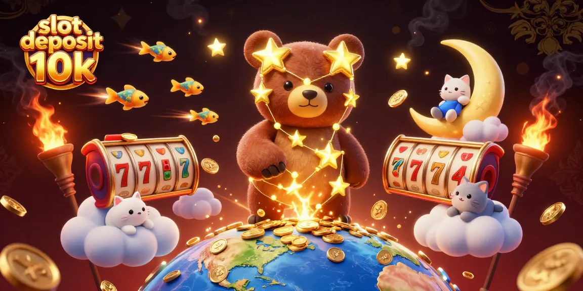 Engage in thrilling gameplay with slot deposit 10k amid a vibrant 3D casino scene full of excitement and golden rewards.