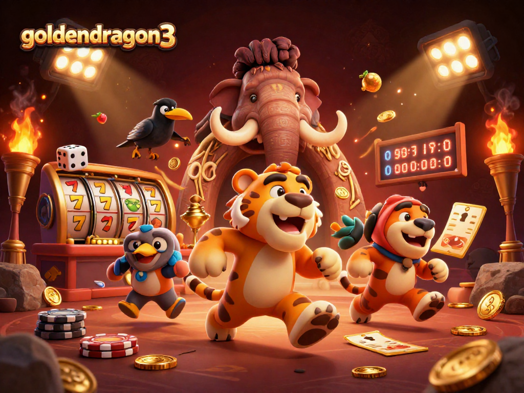 Experience excitement with goldendragon3 at a prehistoric casino featuring vibrant 3D elements and dynamic action.