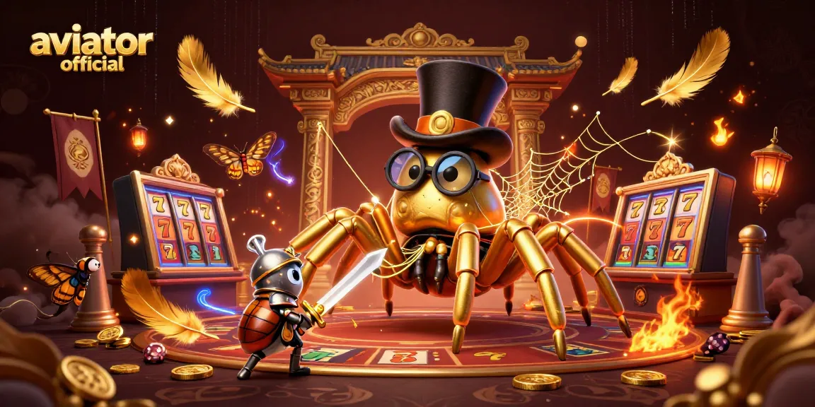 A thrilling scene of the aviator official game featuring a golden tarantula and beetle knight in an exciting casino setting.