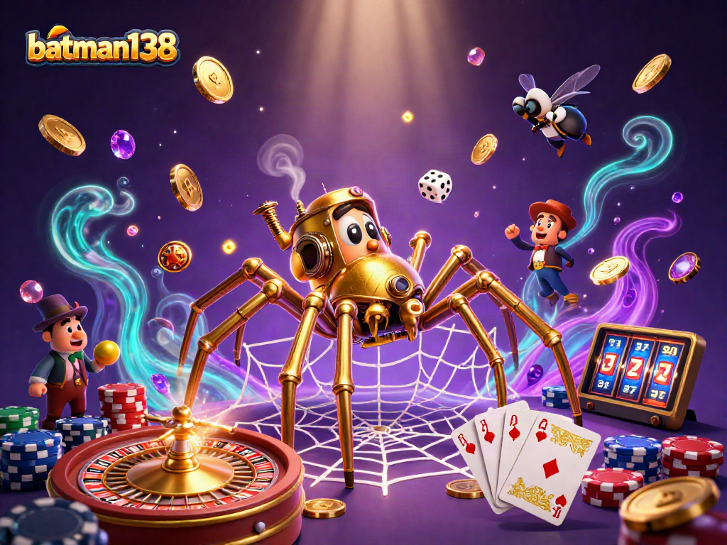 Experience exciting gameplay at batman138 with a steampunk spider webbing wins amidst cascading treasures.