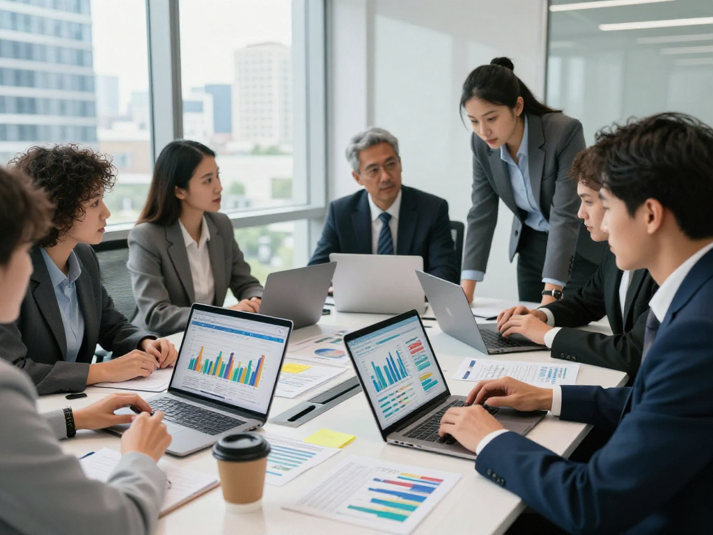 Team discussing financial strategies involving XPAY33 in a modern office.