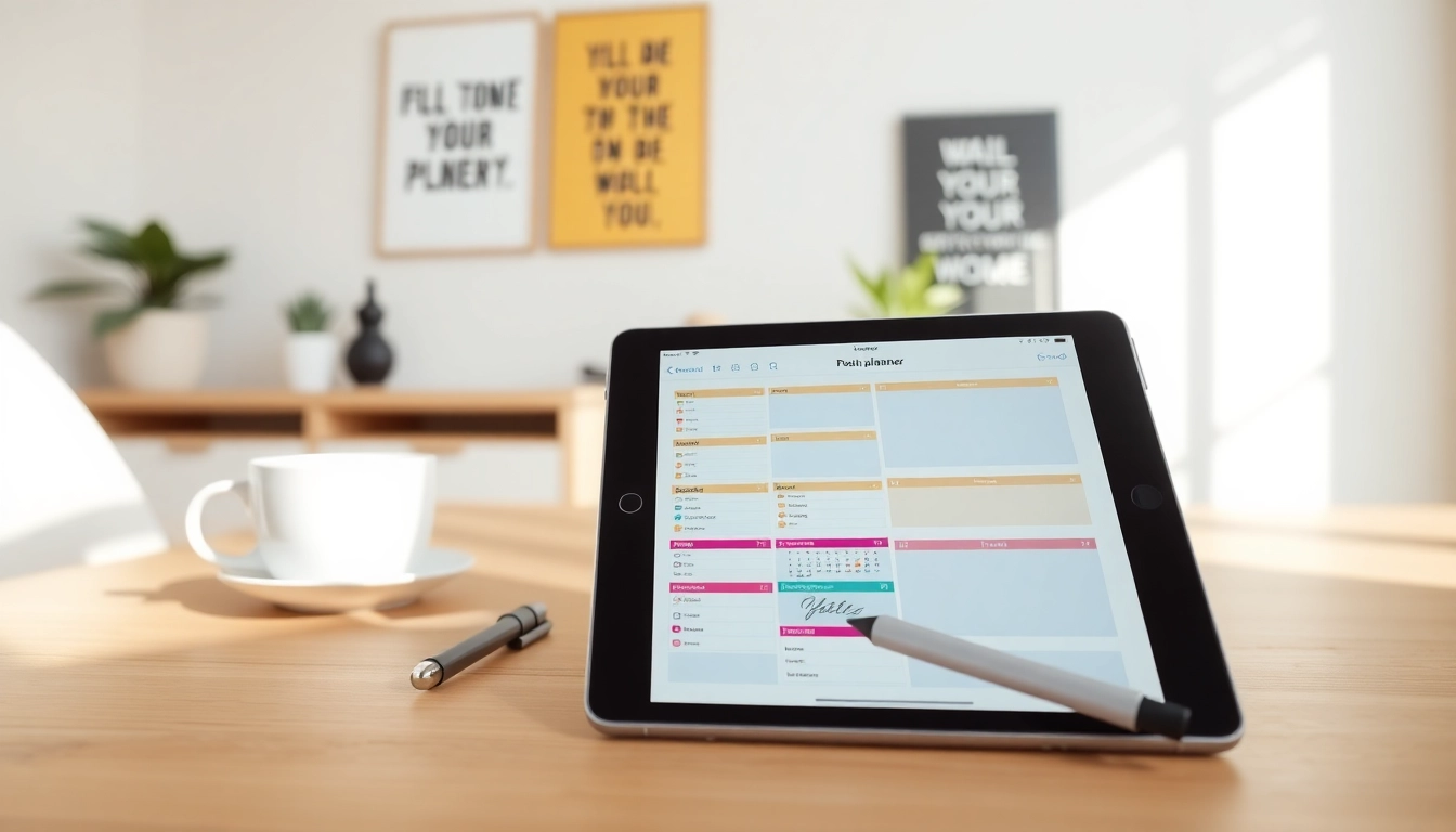 Engaging digital planners for iPad displayed on a stylish iPad in a modern home office.