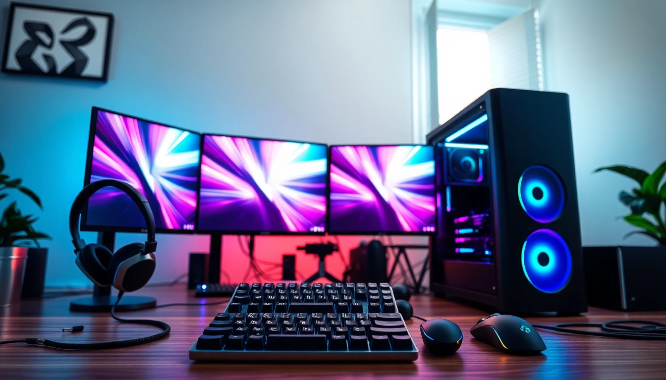pc gaming setup με μοντέρνα ατμόσφαιρα και φωτισμό RGB