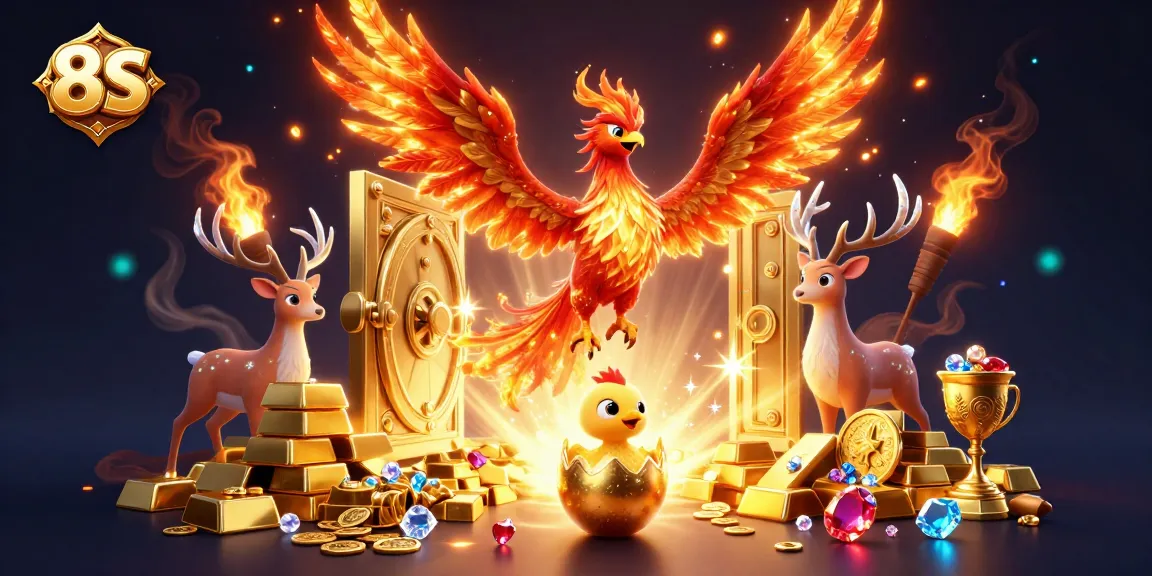Join the excitement at 8S with stunning mythical creatures and sparkling treasures in this vibrant casino scene.