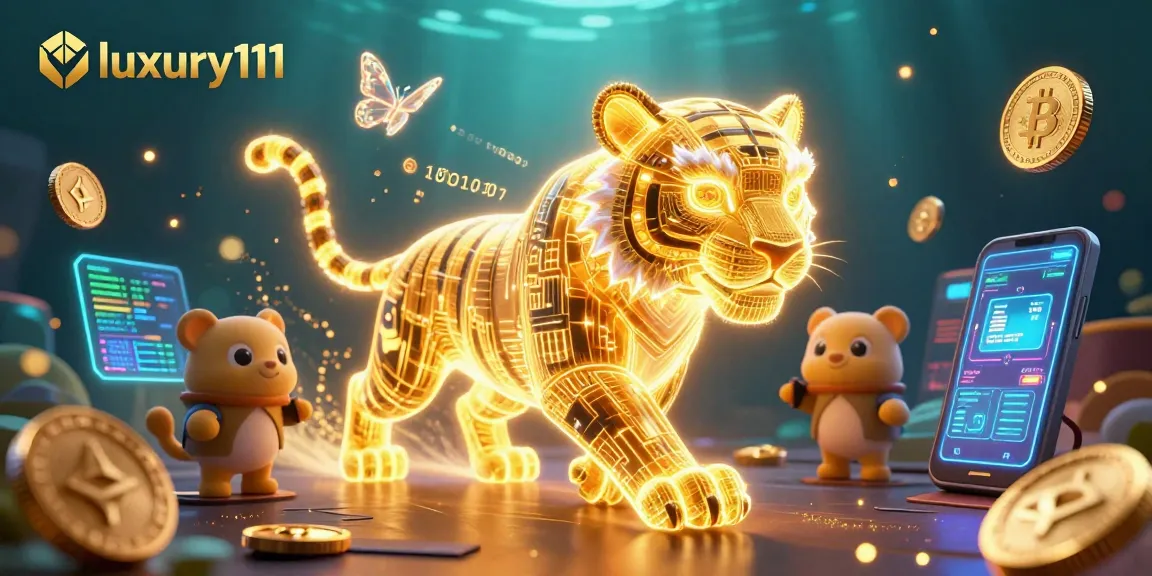 Experience luxury111 gaming with vibrant golden tiger and holographic assets in a dynamic casino scene.