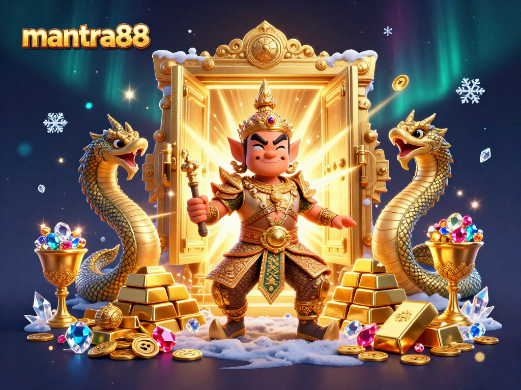 Experience the thrill at mantra88 with vibrant treasures and serene guardians in this magical casino scene.