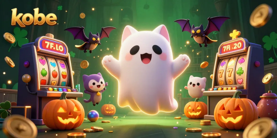 Kobe ghost cat and bat companions celebrate lucky jackpot in a haunted casino.