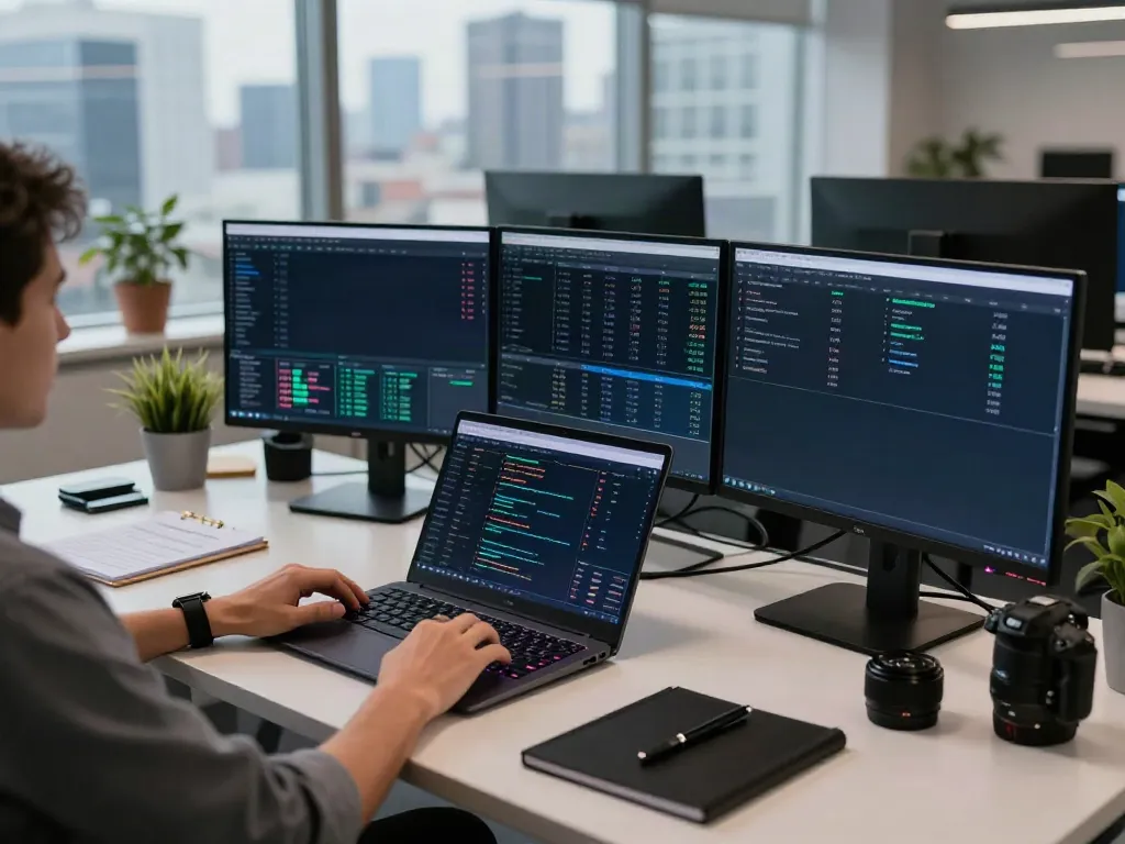 Market data API for quantitative trading in a dynamic crypto trading setup with multiple screens and tools.