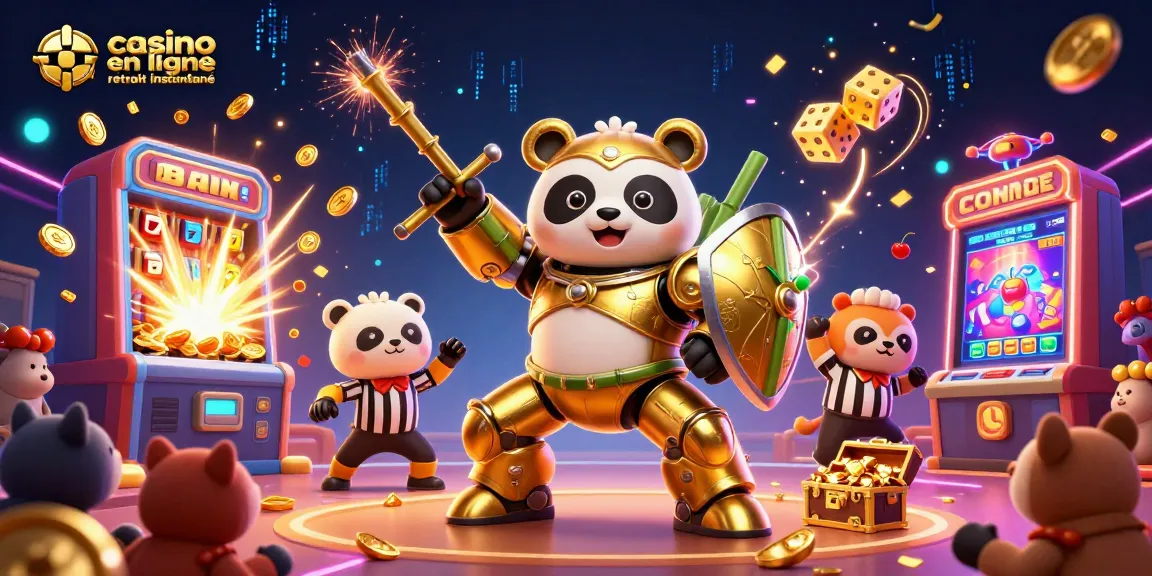 Profitez des gains rapides avec le casino en ligne retrait instantané illustré dans une scène dynamique remplie de jeux et de joie.