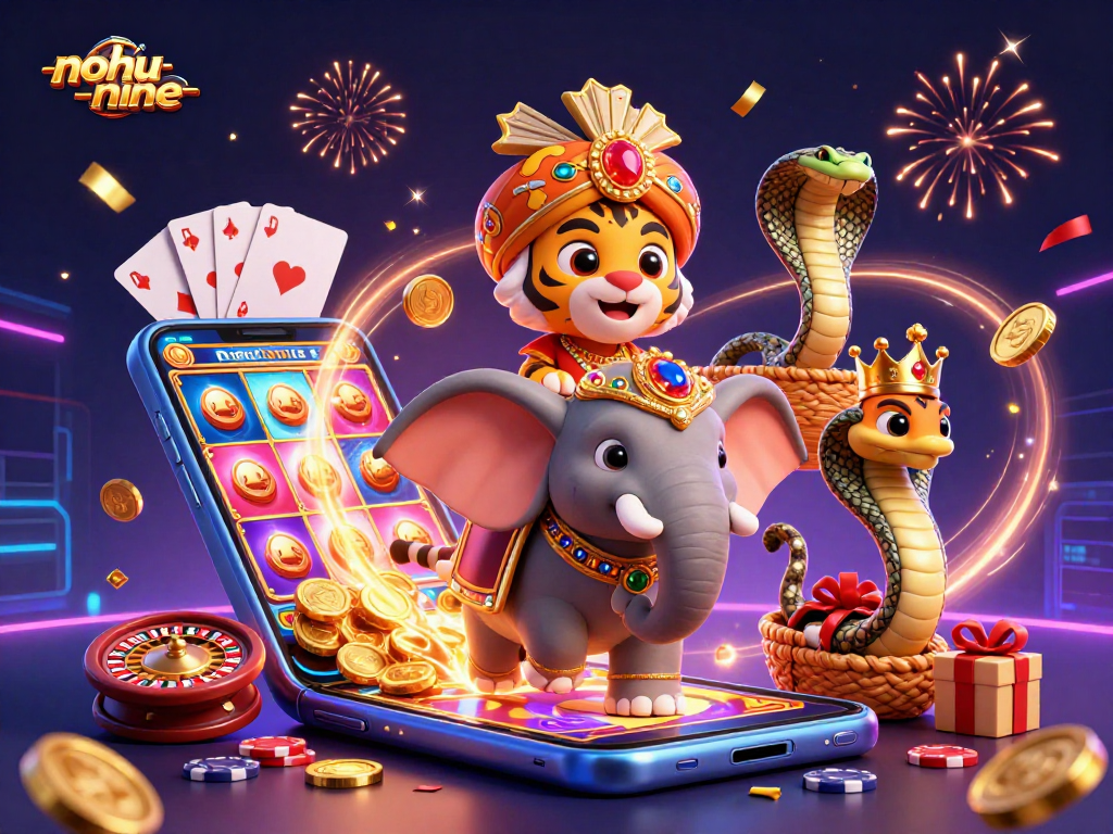 Experience the vibrant excitement of nohu-nine as illustrated by a celebratory casino scene.