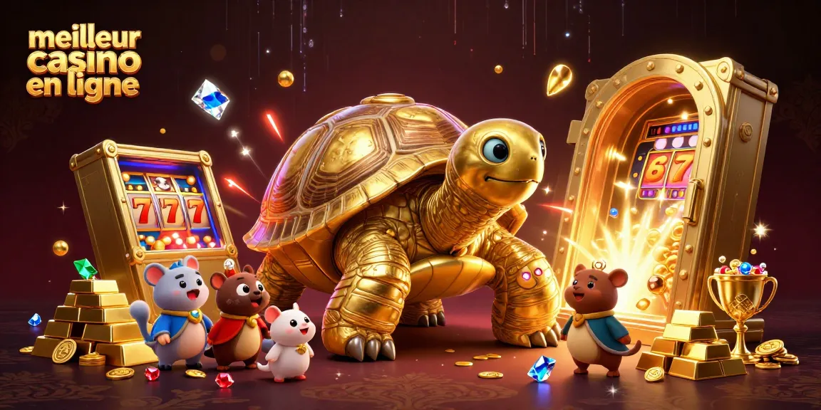 Découvrez le meilleur casino en ligne avec notre illustration dynamique, rayonnante de jeux et trésors.