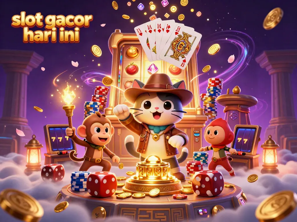 Engage in thrilling gameplay with slot gacor hari ini featuring vibrant illustrations of an exploring cat and lucky symbols.