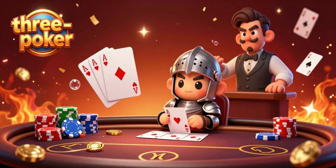 Experience three-card-poker excitement with a knight at the poker table amidst colorful chips.