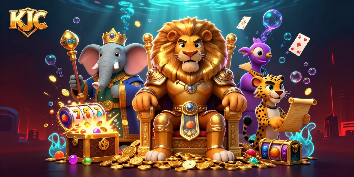 KJC offers an engaging gambling experience, showcasing vibrant slot reels and rich character interactions.