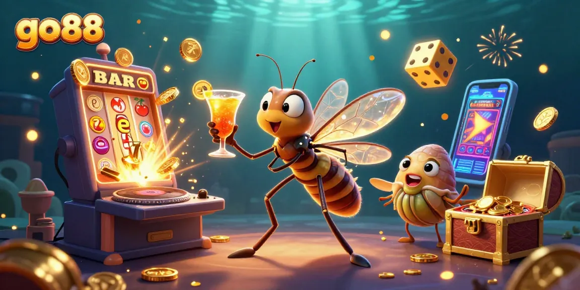Experience the thrill of go 88 with a vibrant casino scene featuring animated characters and engaging game elements.