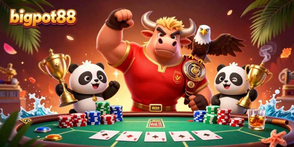 Bigpot88 memberikan semangat kemenangan dengan ilustrasi kartun penuh warna.