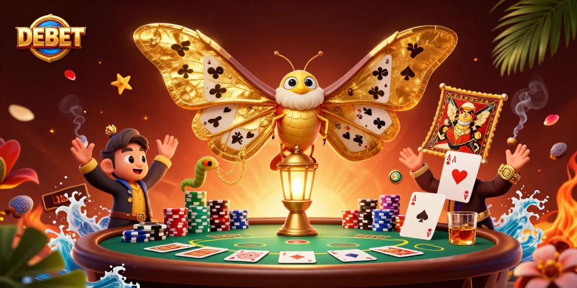 Play and win with DEBET in this vibrant 3D casino illustration depicting poker excitement.