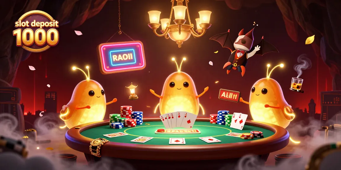 Menghadirkan keseruan slot deposit 1000, kasino yang diterangi tim glowworm menampilkan meja poker dan banyak chip warna-warni.