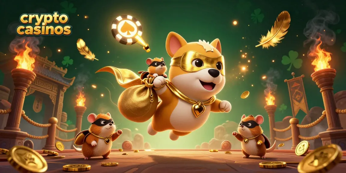 Amusez-vous avec des crypto casinos grâce à un chien super héros et des pièces d'or.