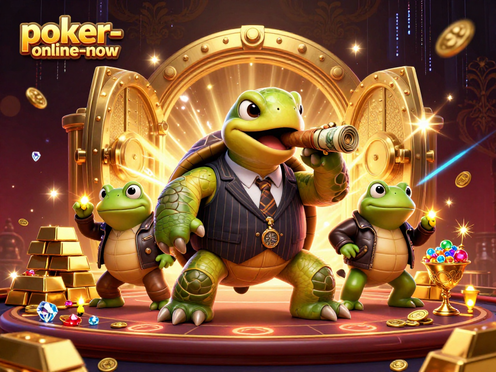 Players engage in thrilling casino action at poker-online-now with snappy characters and an energetic backdrop.