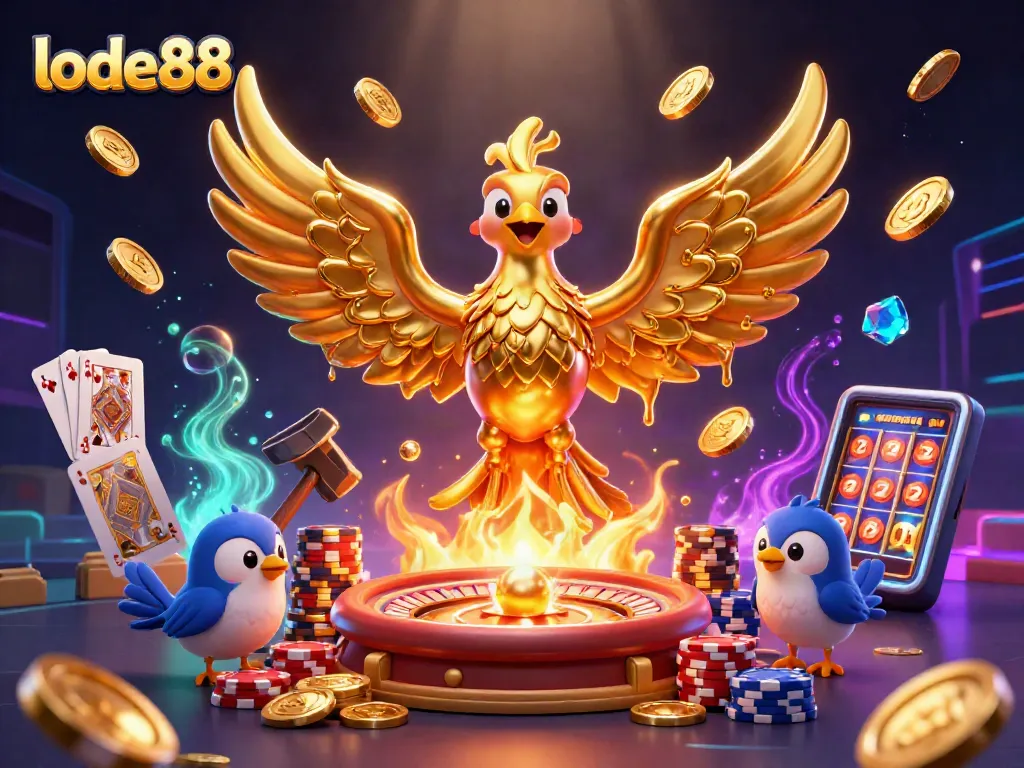 Experience thrilling excitement with lode88's vibrant casino games, featuring dazzling golden phoenix and rich graphics.