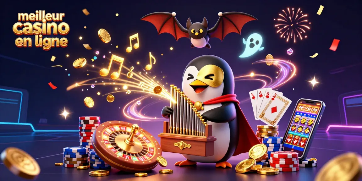 Illustration dynamique du meilleur casino en ligne avec des personnages ludiques et des éléments de jeu captivants.