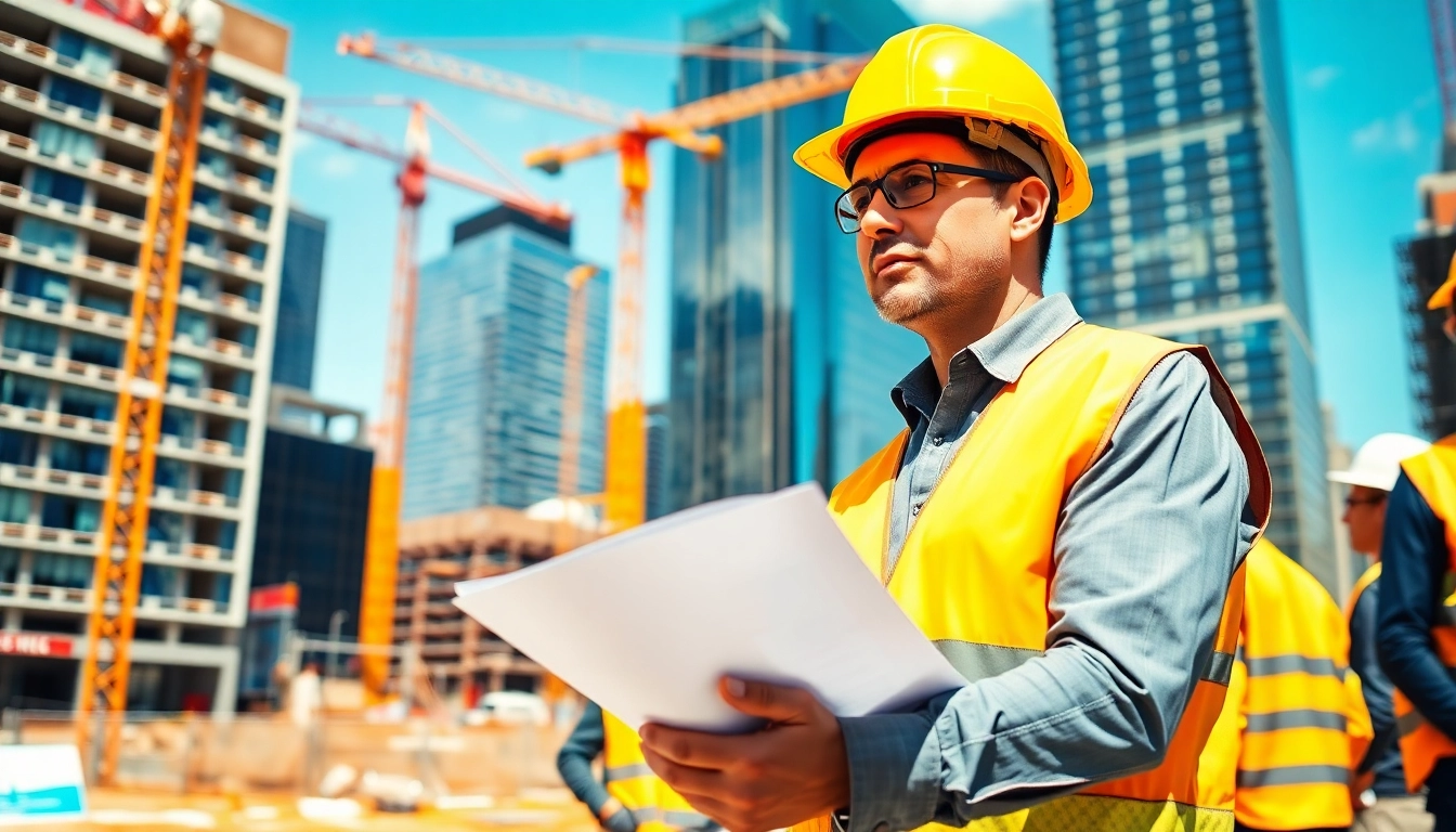 Manhattan Construction Manager leading a team at a busy construction site, promoting collaboration.