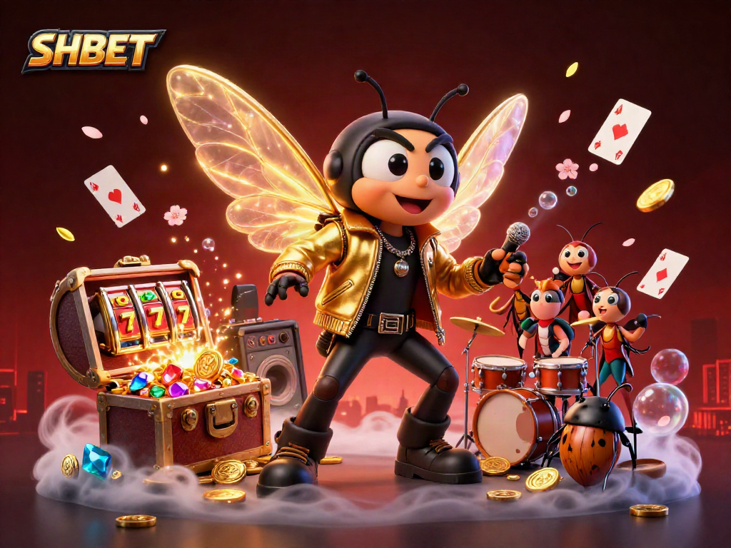 Engage with SHBET's vibrant casino world through an electrifying 3D illustration featuring rock star elements.