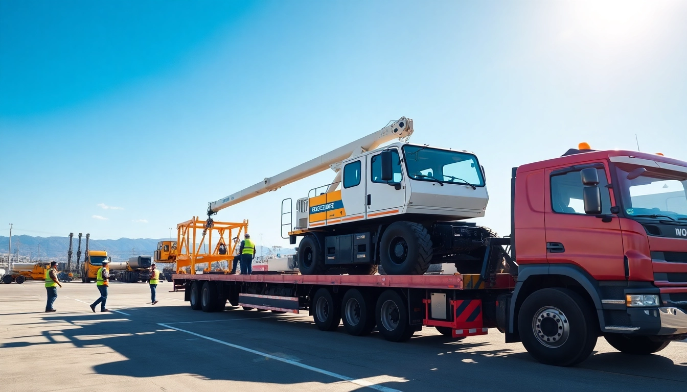 Transporting equipment on a flatbed truck highlights the efficiency of equipment transportation.