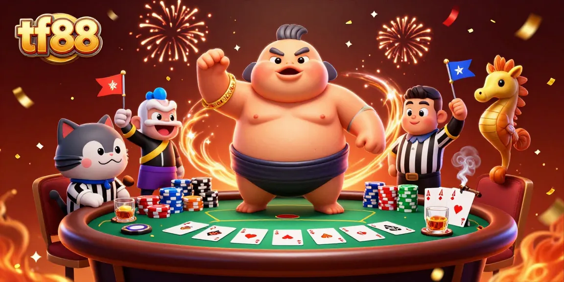 The 3D fugu in a sumo match at tf88 brings excitement to poker with vibrant casino elements.