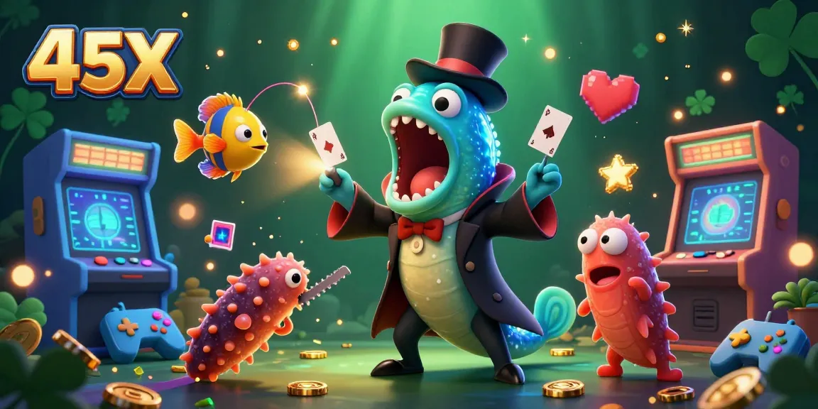 Engage in thrilling 45X casino magic with a gulper eel magician, anglerfish spotlight, and dynamic gaming elements.