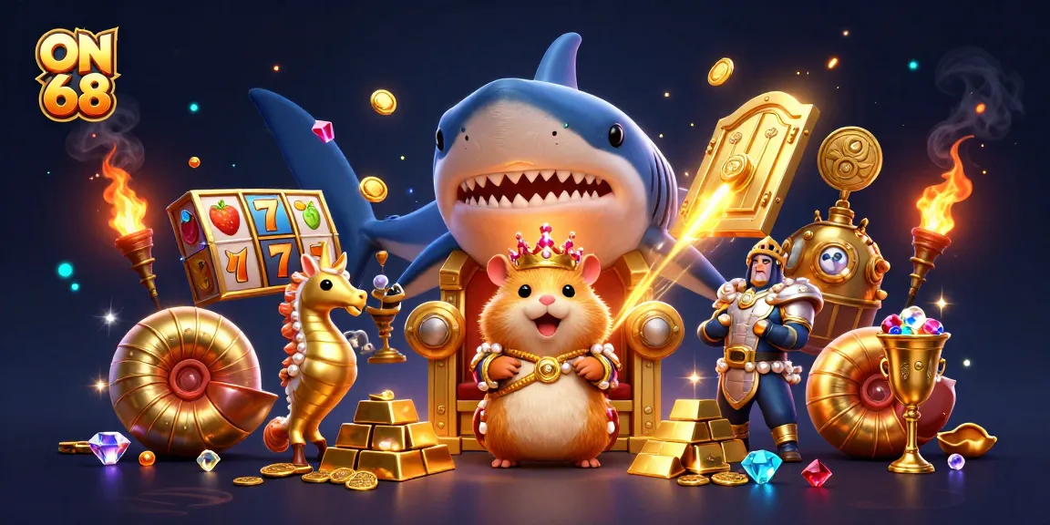 Experience gaming thrills at ON 68 with our engaging 3D casino scene illustration.