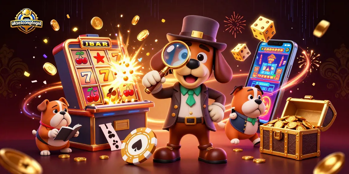 Play exciting games with aksescongtogel, featuring a dynamic detective scene filled with casino elements.