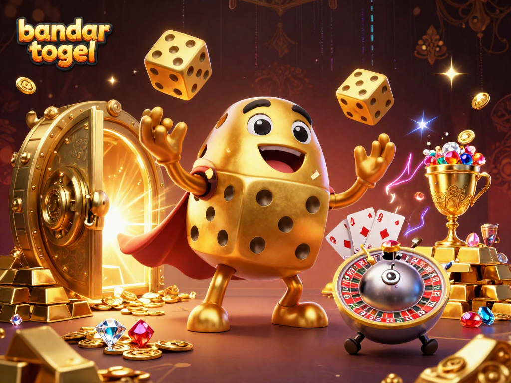 Engage with bandar togel in an exciting 3D illustration showcasing rich casino elements and dynamic characters.