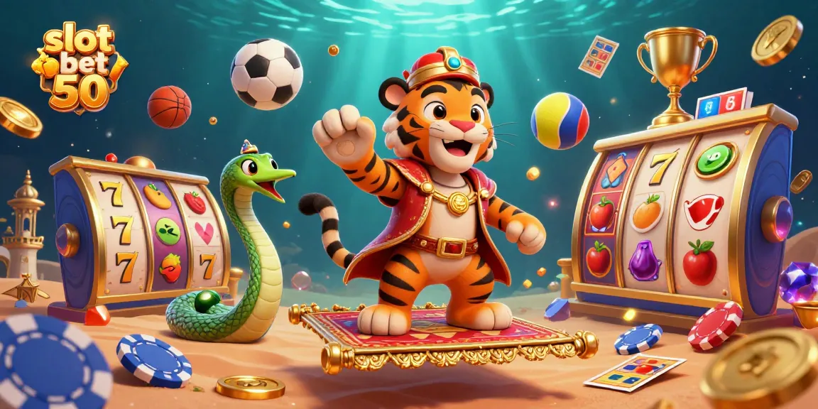 Experience the excitement of slot bet 50 with a vibrant 3D casino illustration featuring a tiger sultan.