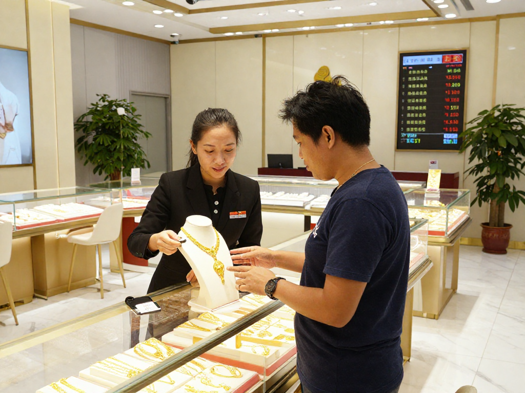 Mantra88 customer consultations in an elegant gold jewelry store